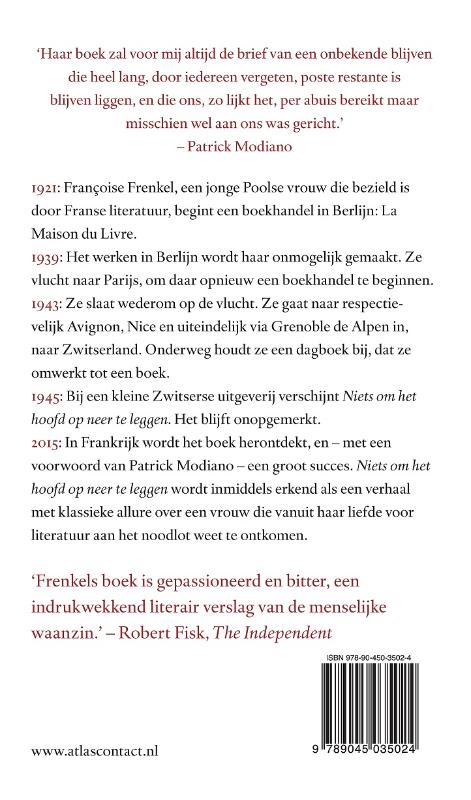 Achterkant van Niets om het hoofd op neer te leggen