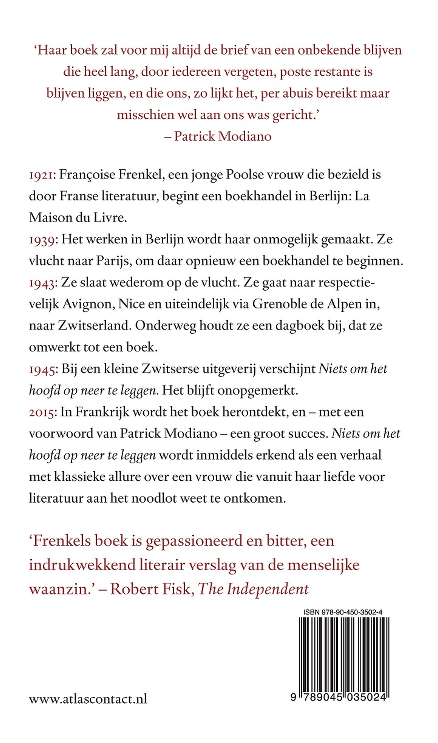 Achterkant van Niets om het hoofd op neer te leggen