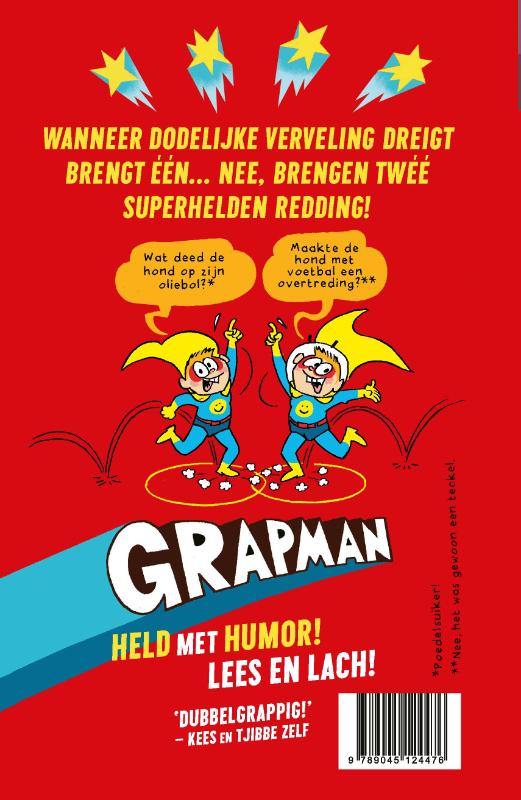 Achterkant van Grapman. De mop van de meesterschurk