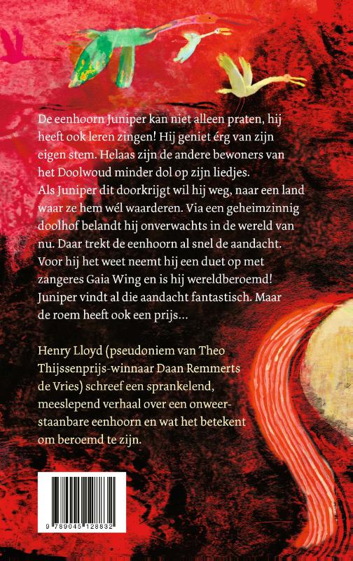 Achterkant van Juniper de zingende eenhoorn
