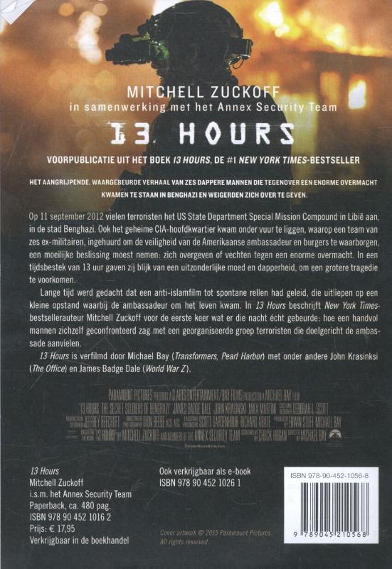Achterkant van 13 Hours-pakket gratis leeskatern