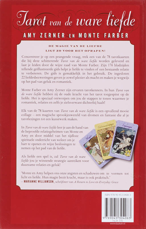 Achterkant van Tarot van de ware liefde boek met kaarten