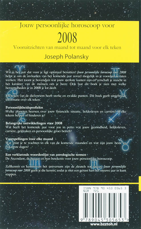 Achterkant van Jouw persoonlijke horoscoop voor 2008