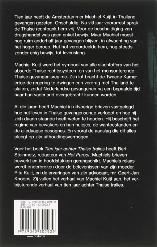 Achterkant van Tien jaar achter Thaise tralies