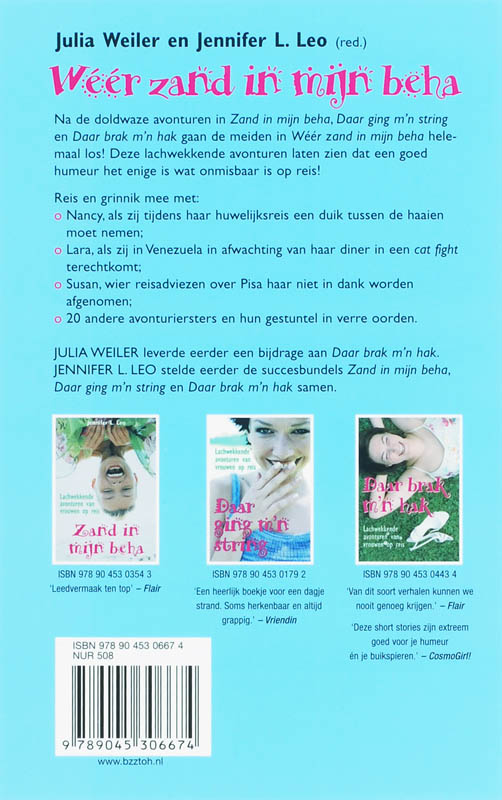 Achterkant van Weer zand in mijn beha