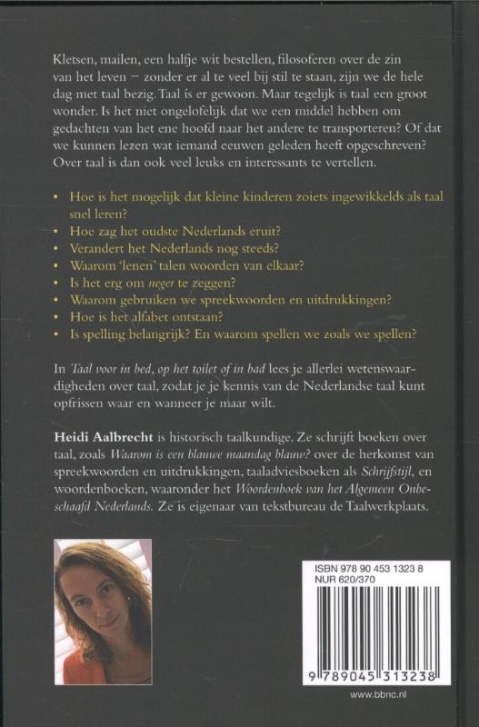 Achterkant van Taal voor in bed, op het toilet of in bad