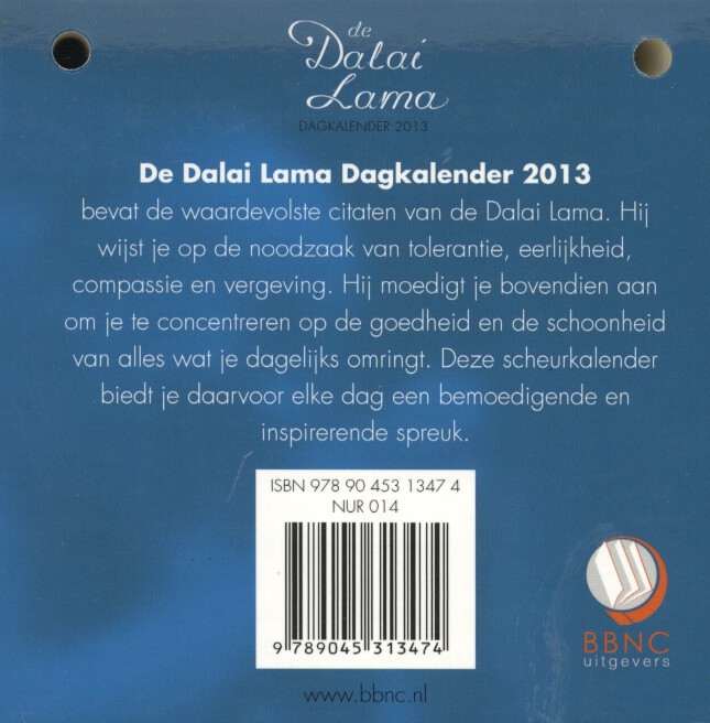 Achterkant van De Dalai Lama dagkalender 2013