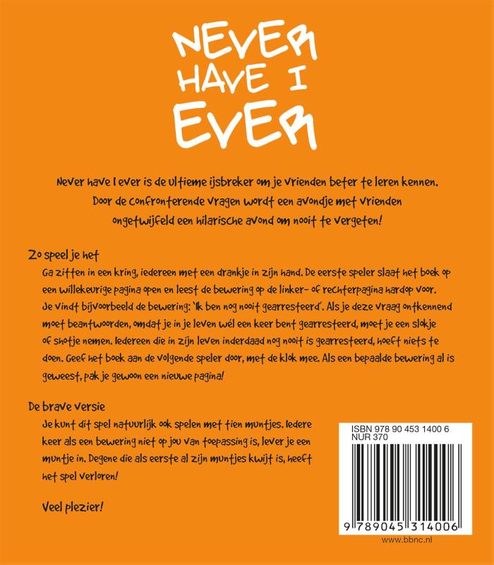 Achterkant van Never have I ever