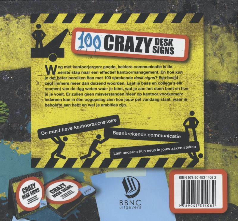 Achterkant van 100 crazy desk signs