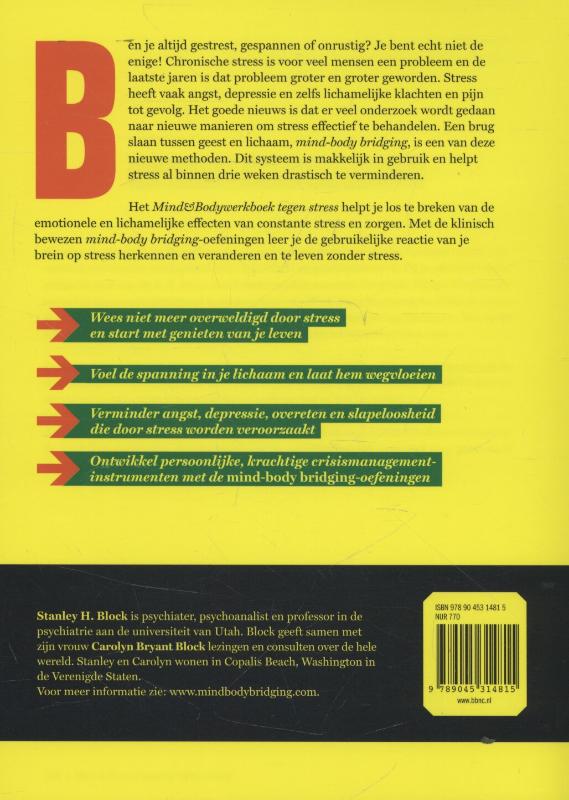 Achterkant van Mind en bodywerkboek tegen stress