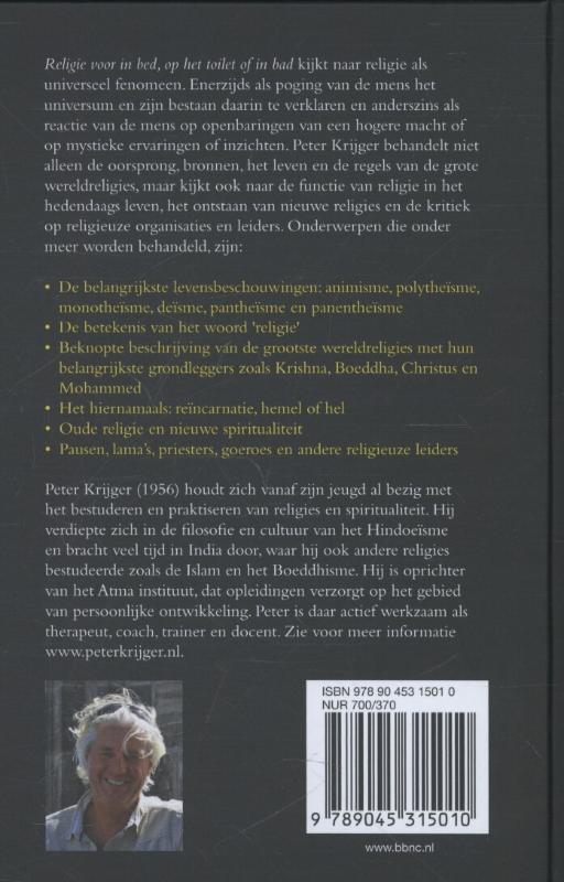 Achterkant van Religie voor in bed, op het toilet of in bad