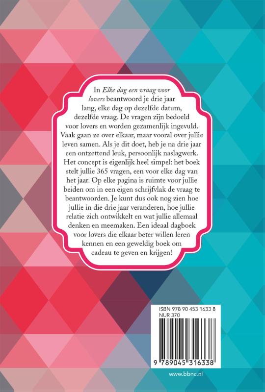 Achterkant van Elke dag een vraag voor lovers