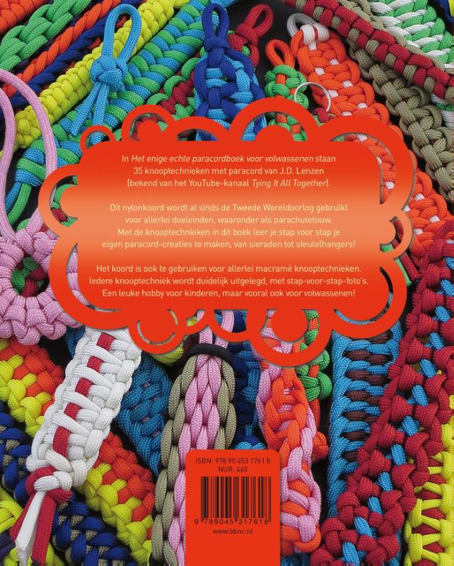Achterkant van Het enige echte paracord boek voor volwassenen