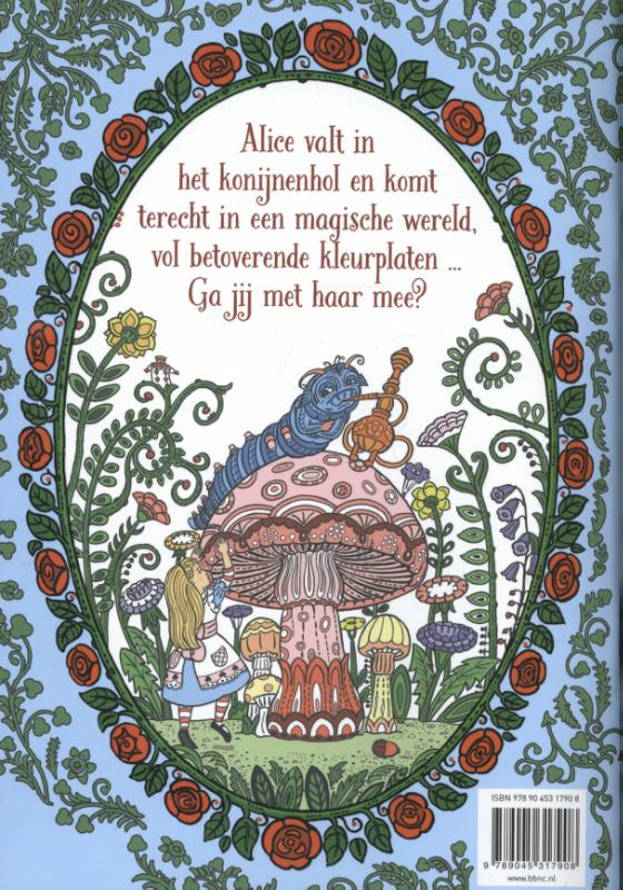 Achterkant van Het enige echte Alice in Wonderland kleurboek