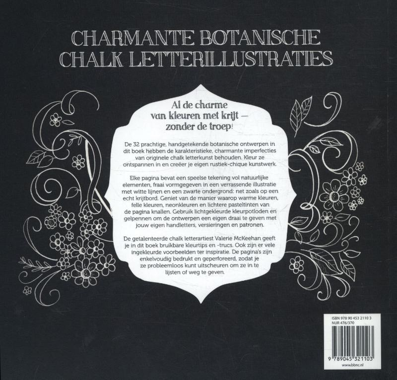 Achterkant van Chalk letteren Botanica kleurboek