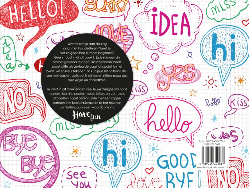 Achterkant van Letterfun schetsboek