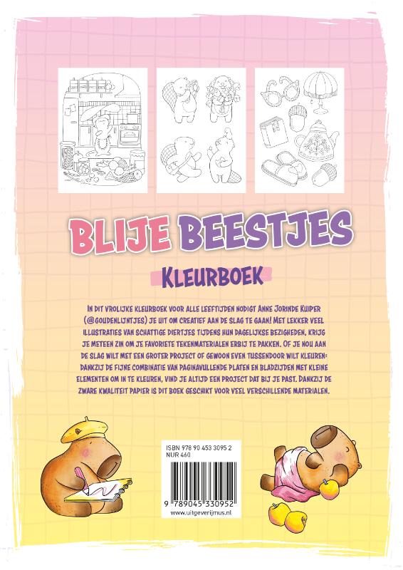 Achterkant van Gouden Lijntjes Blije Beestjes kleurboek