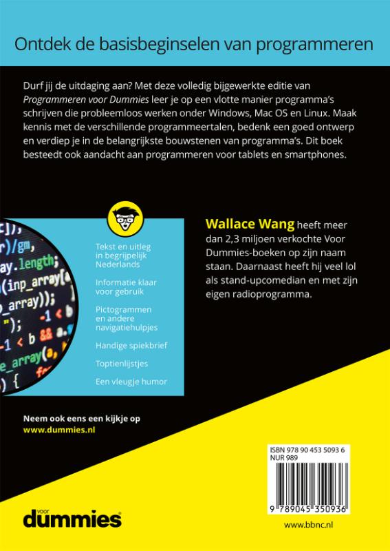Achterkant van Programmeren voor Dummies