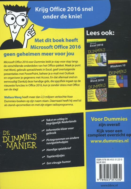 Achterkant van Microsoft Office 2016 voor Dummies