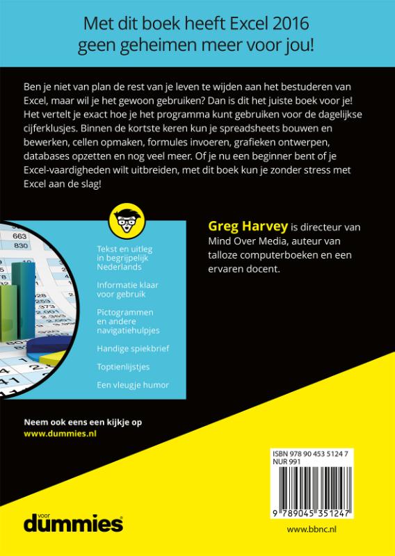 Achterkant van Microsoft Excel 2016 voor Dummies
