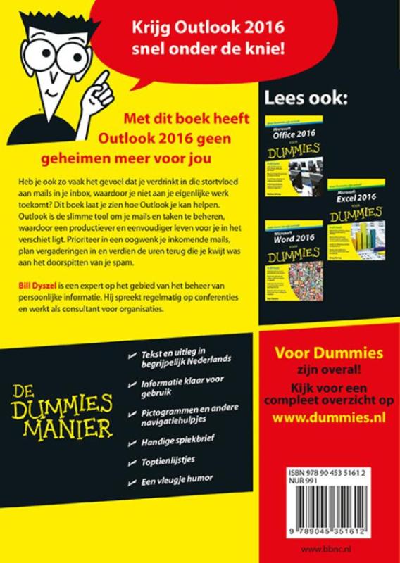 Achterkant van Microsoft Outlook 2016 voor Dummies