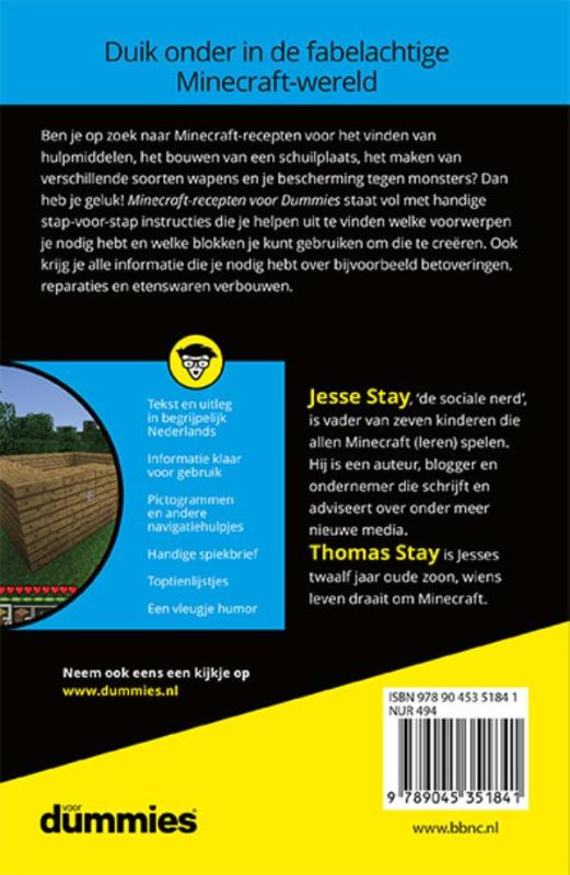 Achterkant van Minecraft recepten voor dummies