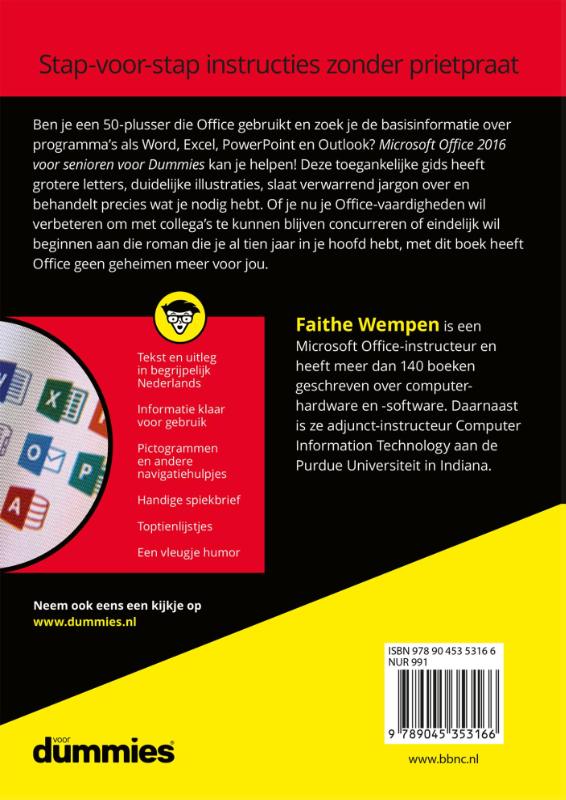 Achterkant van Microsoft Office 2016 voor senioren voor Dummies