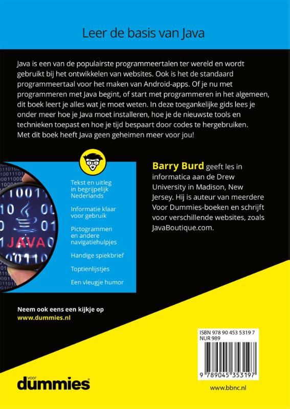 Achterkant van Programmeren met Java voor dummies