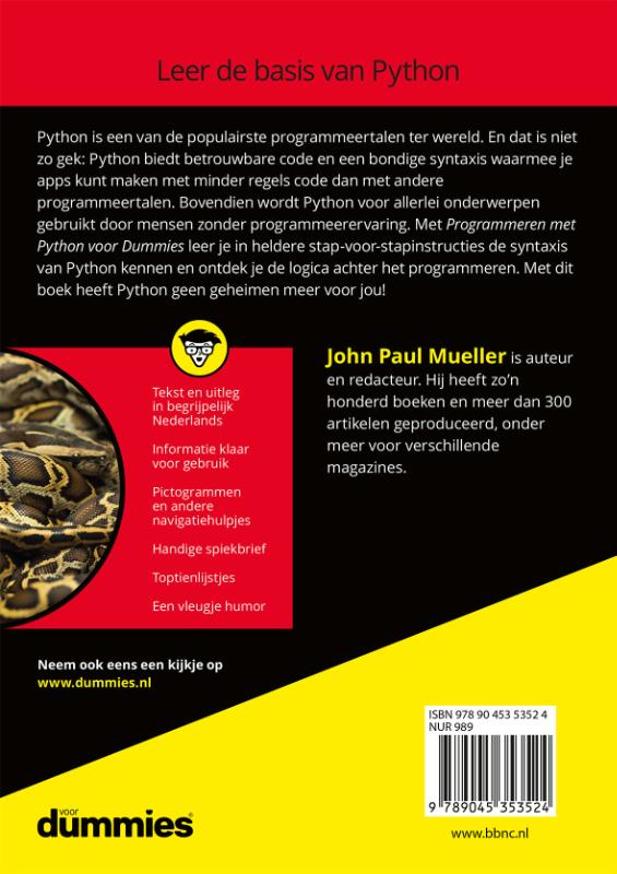 Achterkant van Programmeren met Python voor Dummies