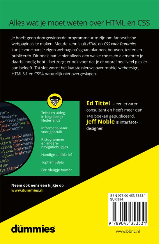 Achterkant van HTML en CSS voor Dummies
