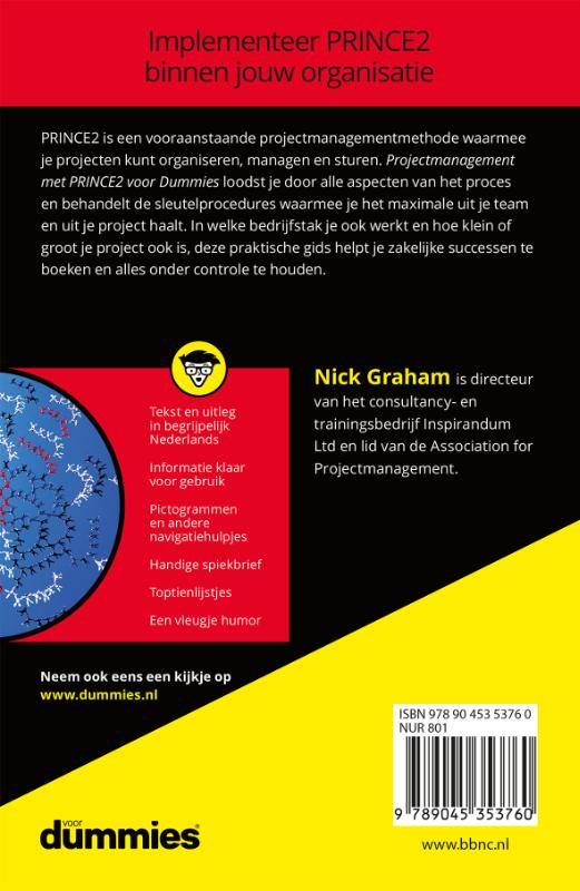 Achterkant van Projectmanagement met PRINCE2 voor dummies