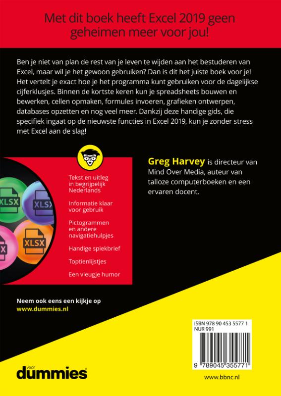 Achterkant van Microsoft Excel 2019 voor Dummies