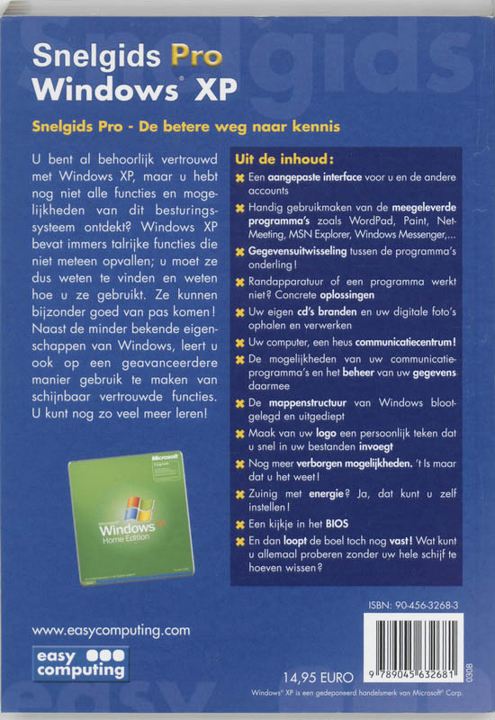 Achterkant van Snelgids Pro Windows XP