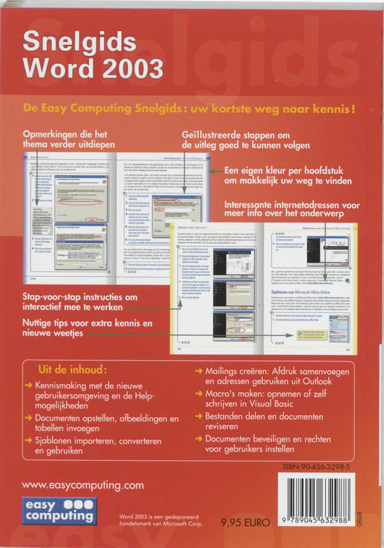 Achterkant van Snelgids Word 2003