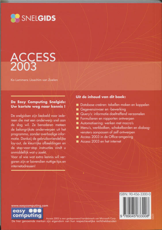 Achterkant van Snelgids Access 2003