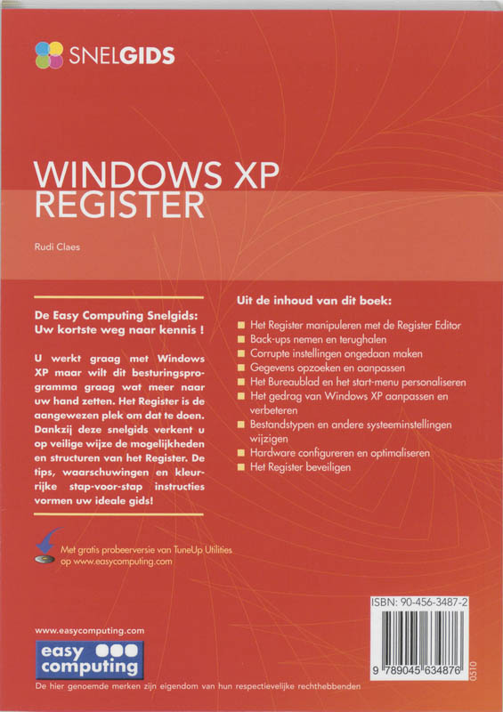 Achterkant van Snelgids Windows XP register