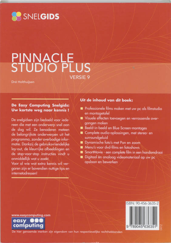 Achterkant van Snelgids Pinnacle Studio plus 9