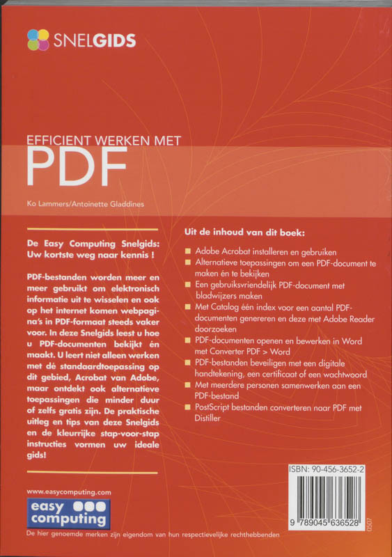 Achterkant van Snelgids Efficient werken met PDF