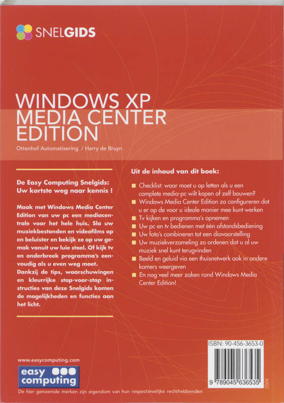 Achterkant van Snelgids Windows XP Media Center