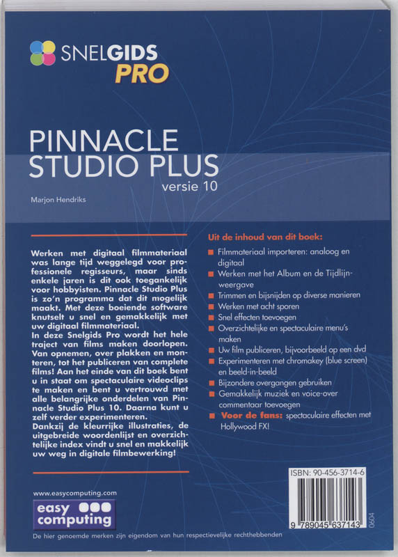 Achterkant van Snelgids Pro Pinnacle Studio plus 10
