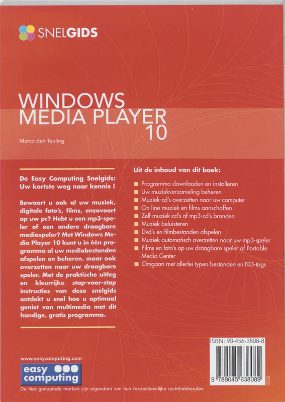 Achterkant van Snelgids Windows media player 10