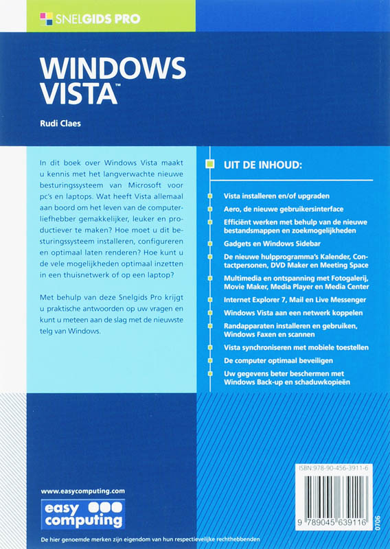 Achterkant van Snelgids Pro windows Vista