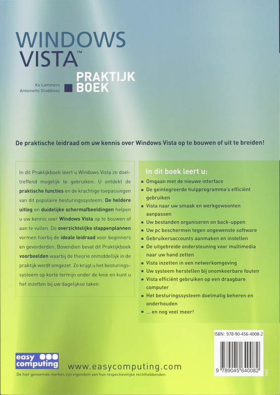 Achterkant van Windows Vista Praktijkboek