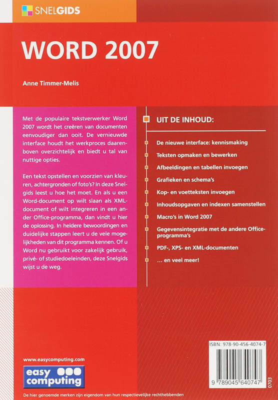 Achterkant van Snelgids word 2007