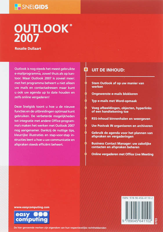 Achterkant van Snelgids Outlook 2007