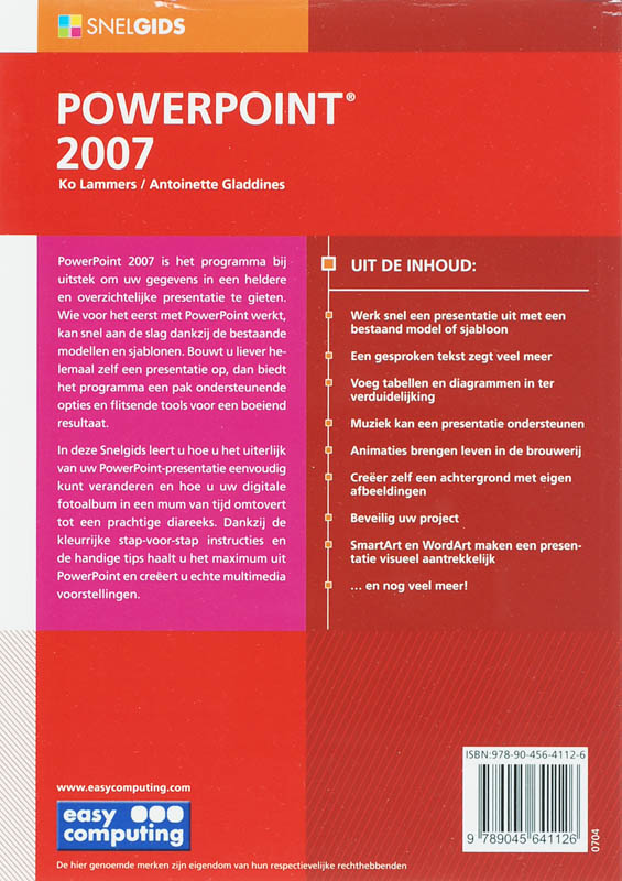 Achterkant van Snelgids Powerpoint 2007