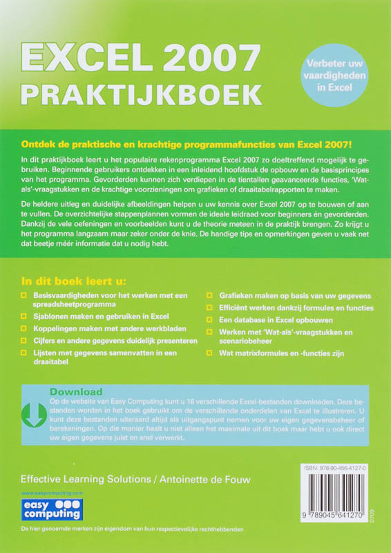 Achterkant van Excel 2007 Praktijkboek
