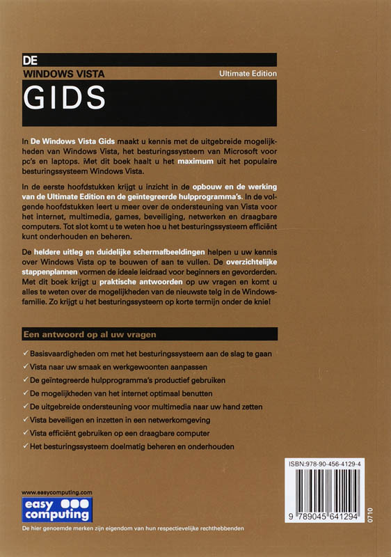 Achterkant van De Windows Vista Gids