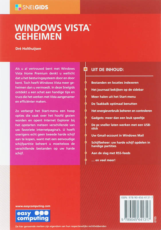 Achterkant van Snelgids Windows Vista geheimen