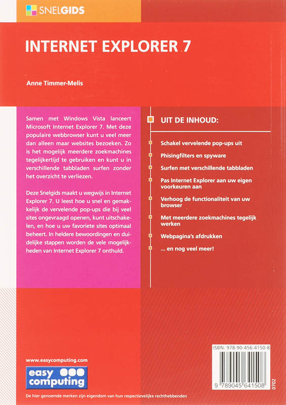 Achterkant van Snelgids internet explorer 7
